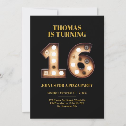 10代の16歳の誕生日招待状 招待状 (正面)