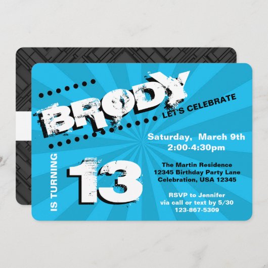 10代の/トゥイーングラフティウォール誕生日パーティー 招待状 (正面/裏面)