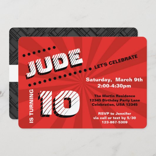 10代の/トゥイーングラフティウォール誕生日パーティー 招待状 (正面/裏面)