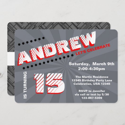 10代の/トゥイーングラフティウォール誕生日パーティー 招待状 (正面/裏面)