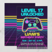 10代レトロネオンハッカー誕生日招待状男子 招待状 (正面/裏面)