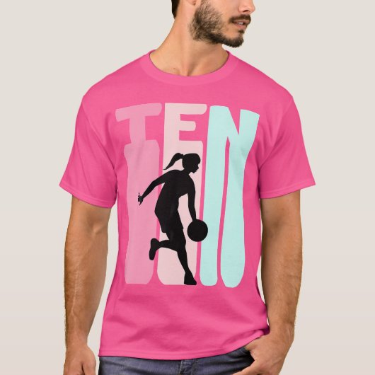 10位誕生日レトロバスケットボール選手十歳 Tシャツ (正面)
