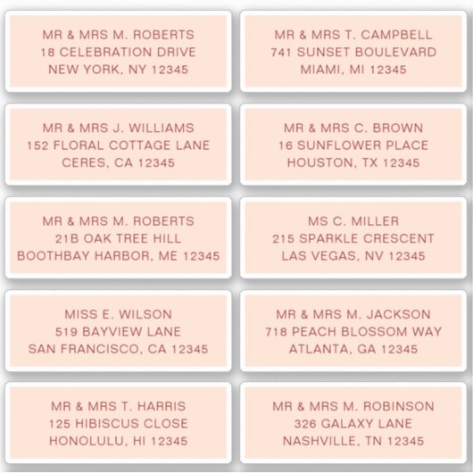 10個のゲスト名アドレスパーティー結婚 シール (正面)