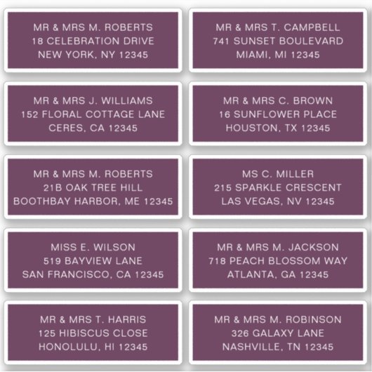 10個のゲスト名アドレスパーティー結婚 シール (正面)