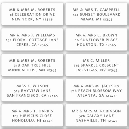 10個のゲスト名アドレスパーティー結婚 シール (正面)