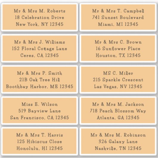 10個のゲスト名アドレスパーティー結婚 シール (正面)