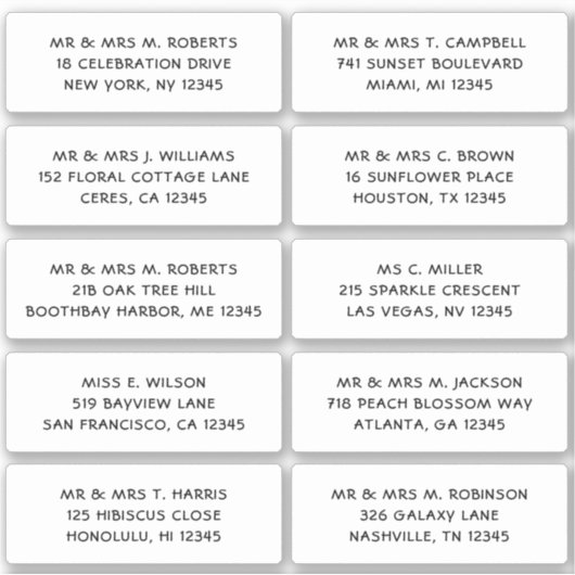 10個のゲスト名アドレスパーティー結婚 シール (正面)