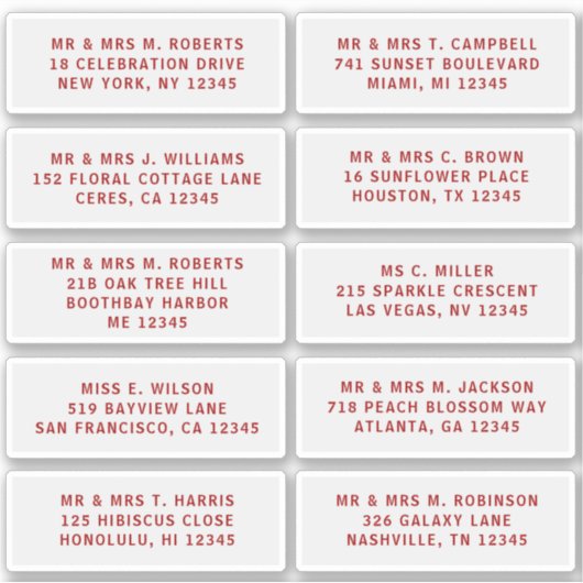 10個のゲスト名アドレスパーティー結婚 シール (正面)