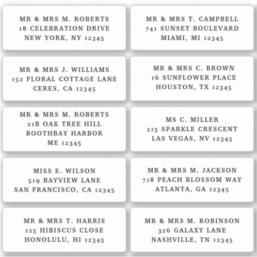10個のゲスト名アドレスパーティー結婚 シール (正面)