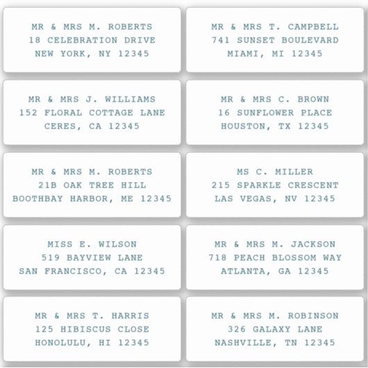 10個のゲスト名アドレスパーティー結婚 シール (正面)
