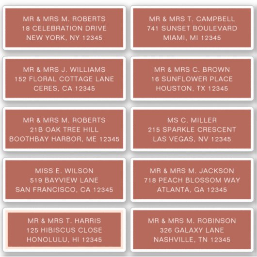 10個のゲスト名アドレスパーティー結婚 シール (正面)