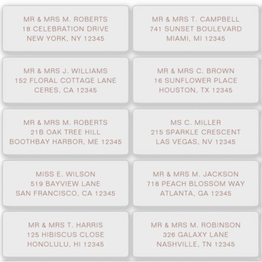 10個のゲスト名アドレスパーティー結婚 シール (正面)