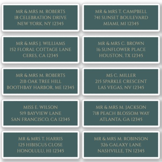 10個のゲスト名アドレスミスティックグリーン シール (正面)