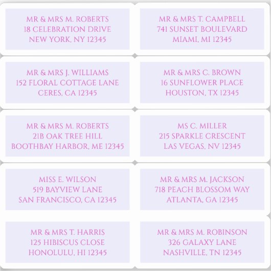 10個のゲスト名アドレス神秘的なラベンダー シール (正面)