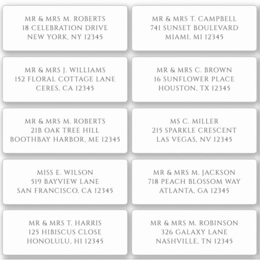 10個のゲスト名アドレス結婚パーティーのSti シール (正面)