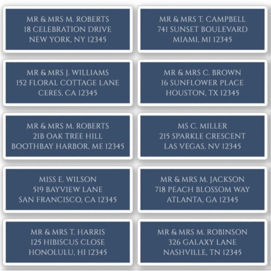 10個のゲスト名アドレスMystical Blue シール (正面)