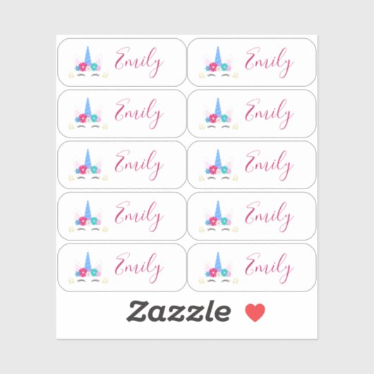 10個の小さな透明ユニコーンの名前ラベルのセット シール (シート)