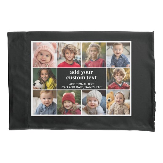 10写真縁どと文字センター – 白黒 枕カバー (正面)