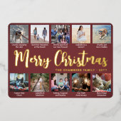 10写真Burgundy Merry Christmas モダン Collage 箔シーズンカード (正面)