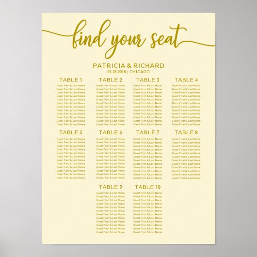 10台の結婚座席図アイボリー書 ポスター (正面)