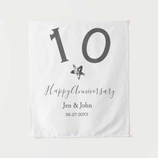 10周年おめでとう ネーム 日付 灰色 メタル スター b タペストリー (正面)
