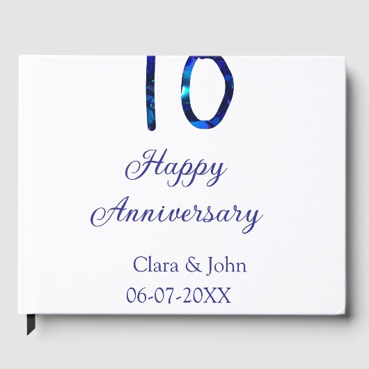 10周年おめでとう 青いグリッター 名前 日付を追加 ゲストブック (正面)