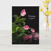 10周年のピンク色のチューリップを水に入れて カード (黄色い花)