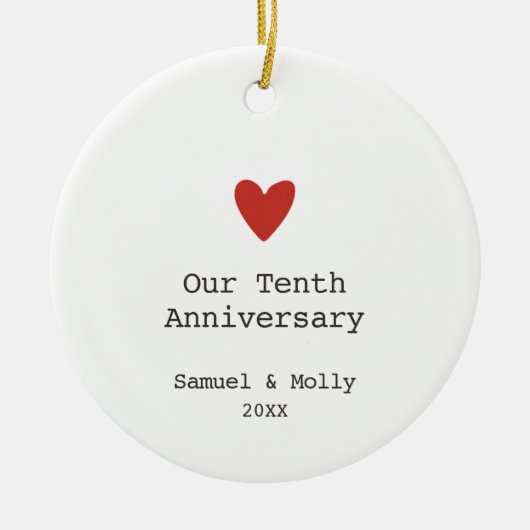 10周年パーソナライズされたミニマル セラミックオーナメント (正面)