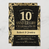 10周年パーティー - ゴールド ブラック 招待状 (正面/裏面)