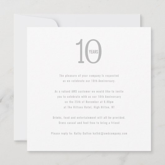 10周年企業のパーティの招待状 セーブザデート (裏面)