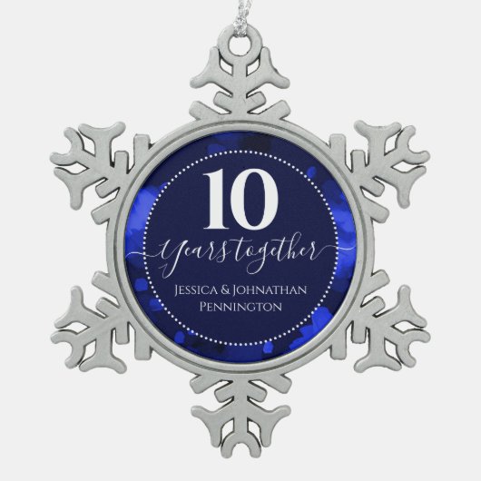 10周年結婚を迎える スノーフレークピューターオーナメント (正面)
