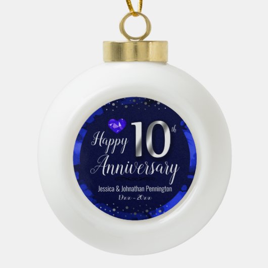 10周年結婚を迎える セラミックボールオーナメント (正面)