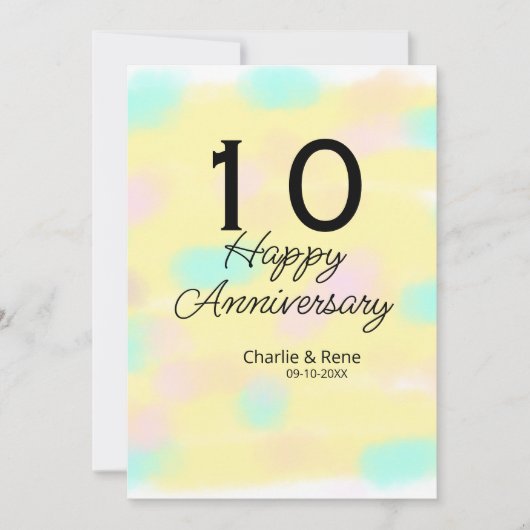 10周年結婚イエローパステル名レトロbo 招待状 (正面)