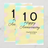10周年結婚イエローパステル名レトロbo 招待状 (正面/裏面)