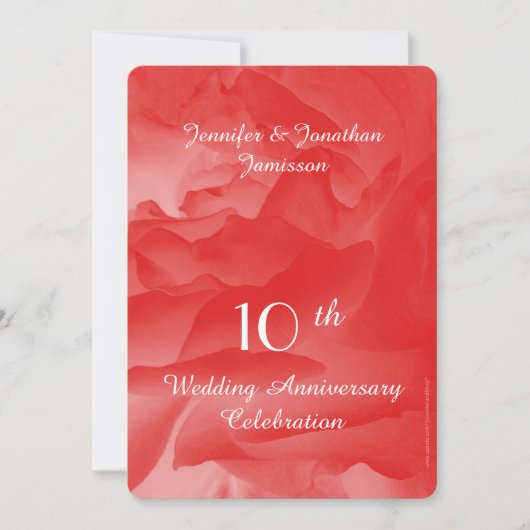 10周年結婚記念パーティー 招待状, コーラルピンクのバラ 招待状 (正面)