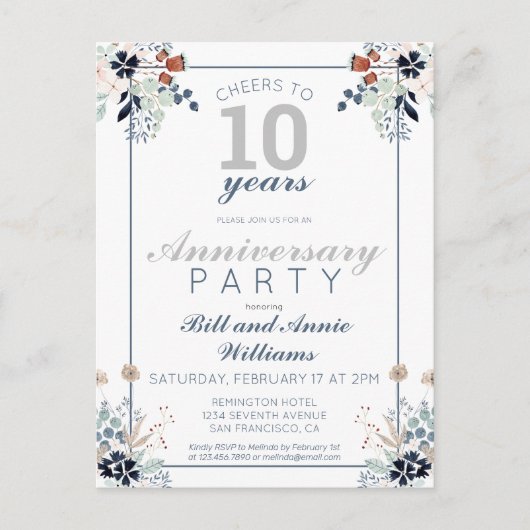 10周年結婚記念日おめでとう　10年間の幸せを祝って ポストカード (正面)