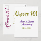 10周年結婚記念日のお祝いにパープルゴールドのNA ポストカード (正面/裏面)