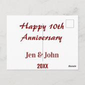 10周年結婚記念日のお祝い Mauve シンプルな名前 ポストカード (裏面)