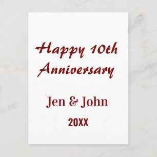 10周年結婚記念日のお祝い Mauve シンプルな名前 ポストカード