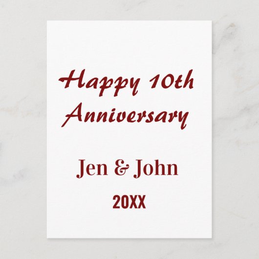10周年結婚記念日のお祝い Mauve シンプルな名前 ポストカード (正面)