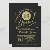 10周年結婚記念日のゴールドチョークボードパターン 招待状 (正面/裏面)