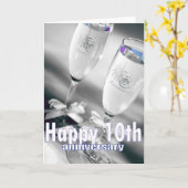 10周年結婚記念日のシャンパンお祝い カード (黄色い花)