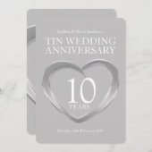 10周年結婚記念日のハートパーティー招待状（ブリキ） 招待状 (正面/裏面)