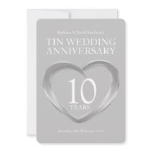 10周年結婚記念日のハートパーティー招待状（ブリキ）