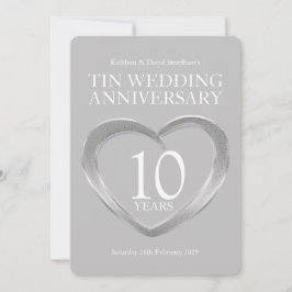 10周年結婚記念日のハートパーティー招待状（ブリキ） 招待状