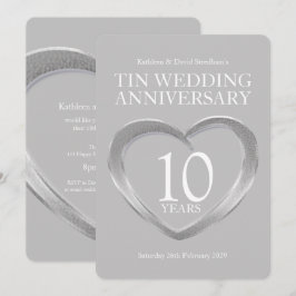 10周年結婚記念日のハートパーティー招待状(ブリキ) 招待状