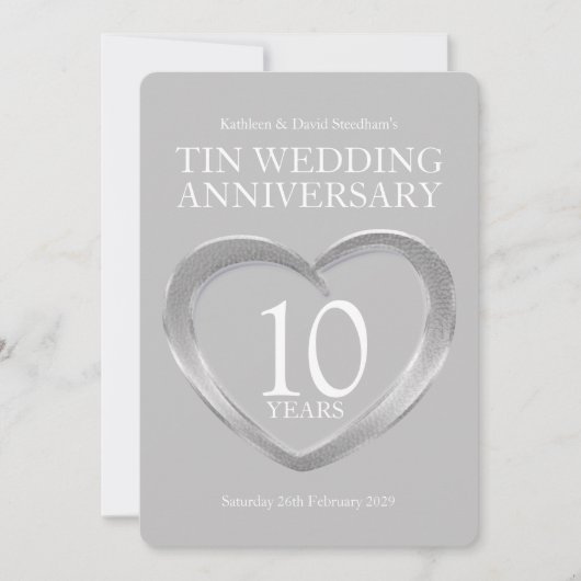 10周年結婚記念日のハートパーティ招待状（ブリキ） 招待状 (正面)