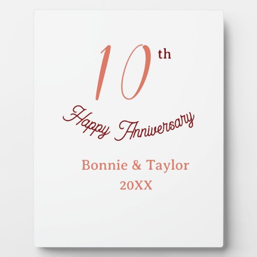 10周年結婚記念日のピンクがかったペーストカラー名前レトロB フォトプラーク (正面)