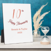 10周年結婚記念日のピンクがかったペーストカラー名前レトロB フォトプラーク (側面)