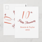 10周年結婚記念日のピンクがかったペーストカラー名前レトロB ポストカード (正面/裏面)